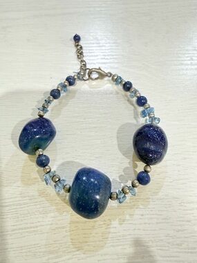 Handcrafted Blue Beaded Gemstone Bracelet